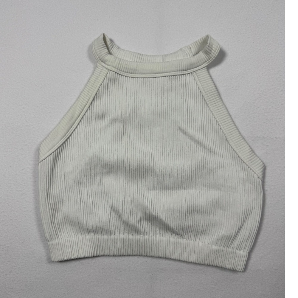 Minimalist Aerie Real Good Seamless Ribbed Halter Crop Top Womens XXL White